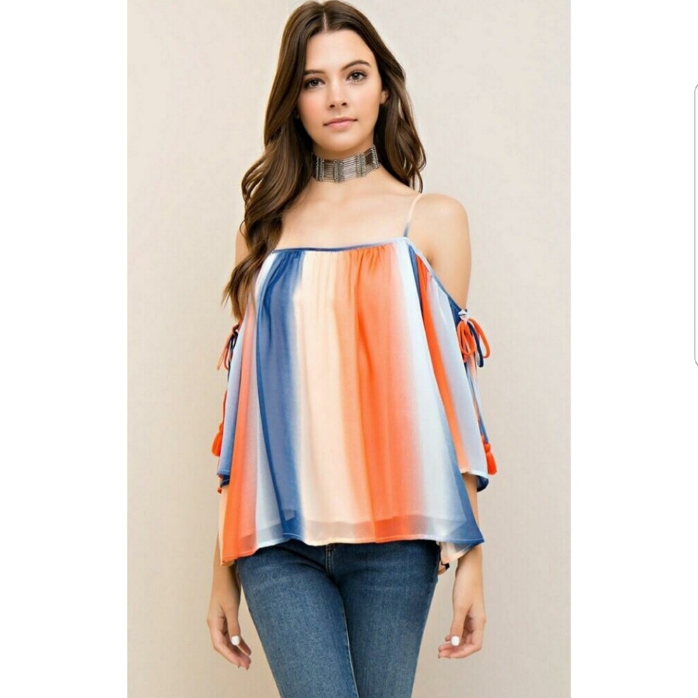 Cold shoulder striped blouse